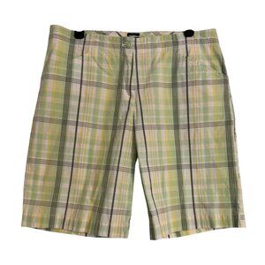 Izod Stretch Plaid Golf Walking Shorts Size 12 Pockets 10" Inseam Green Yellow E